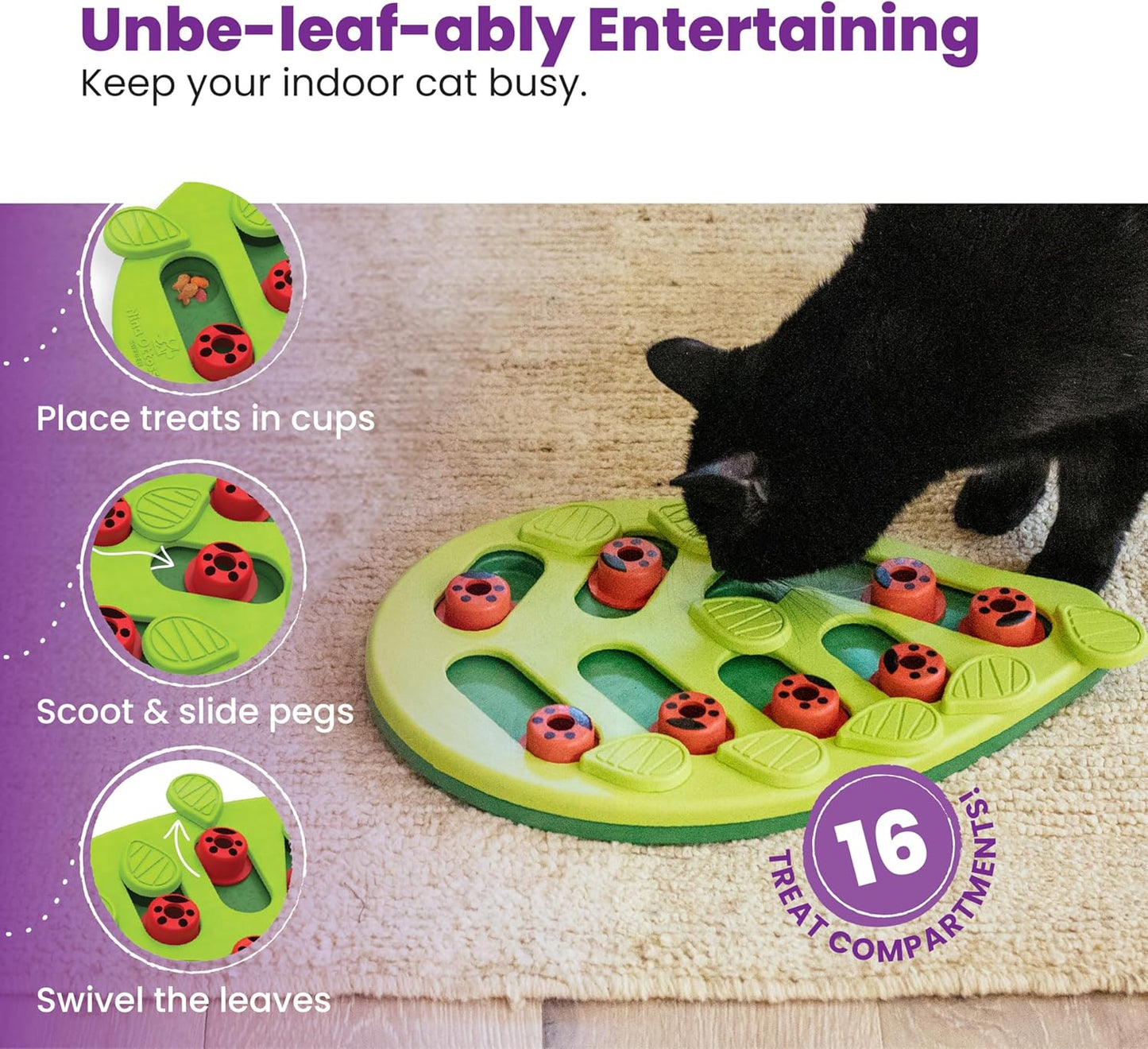 Cat Toy Interactive Treat Puzzle Feeder for Cats, 16 Hidden Treat Compartments Slow Feeder