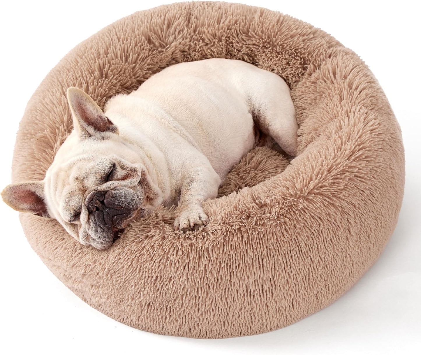 Calming Cat Beds for Indoor Cats Dogs Washable Anti-Slip Round Fluffy Plush Faux Fur Pet Bed