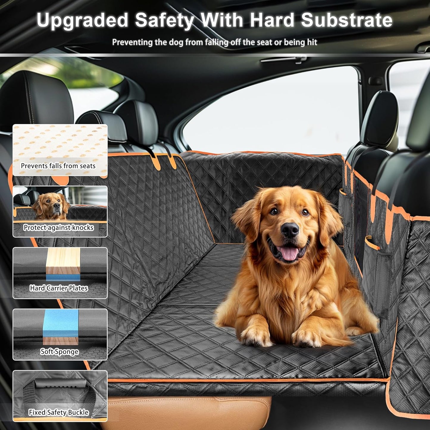 Dog Car Seat Cover for Back Seat, Hard Bottom Car Seat Cover for Dogs with Door Protectors