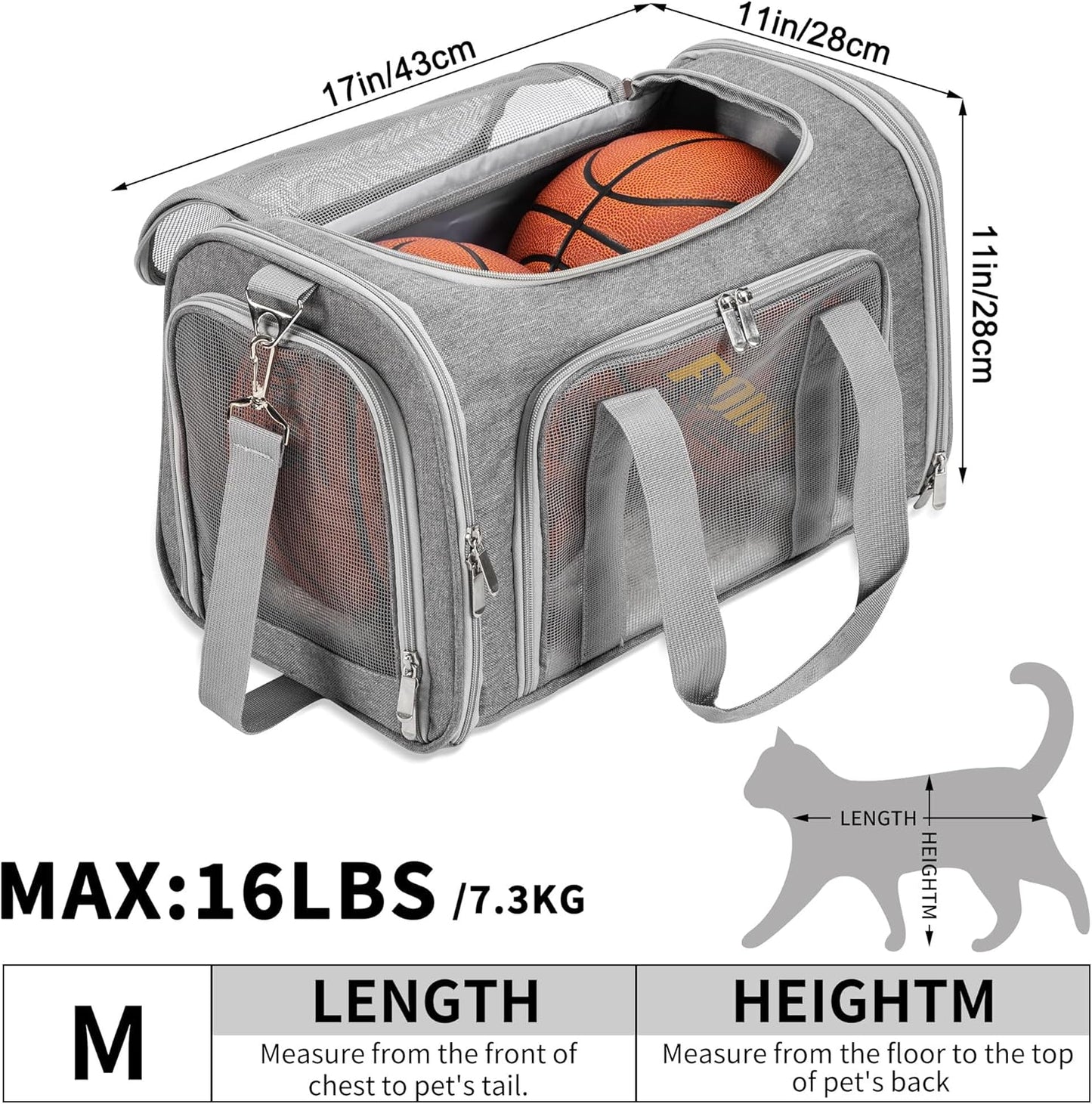 Soft-Sided Cat/Dog/Pet Carrier, Collapsible Pets Travel Carriers for Big Cats/Small Dogs