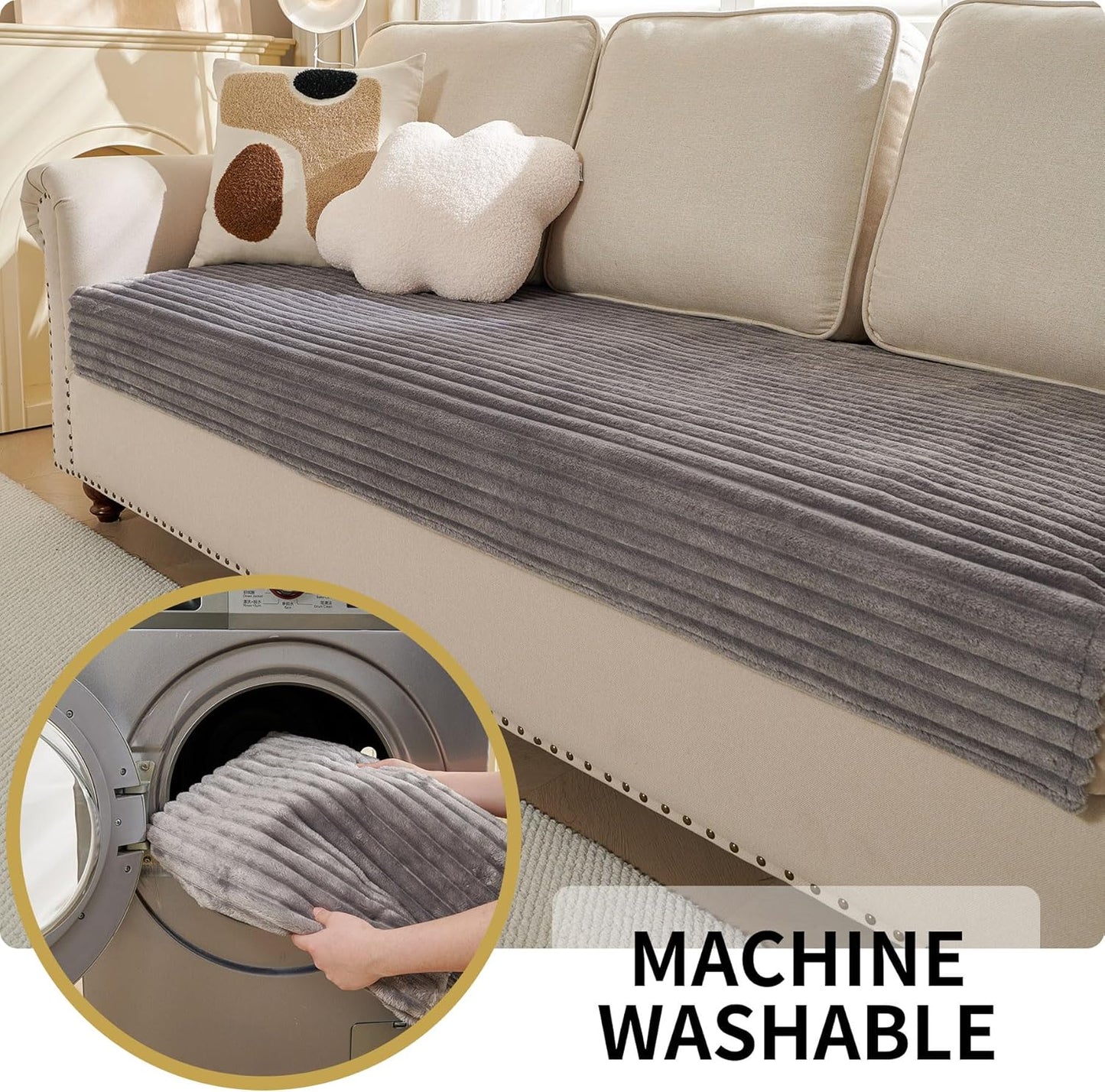 Waterproof Couch Cover for Dogs Cats Washable for 3 Cushion, Fuzzy Pet Couch Covers for Sofa
