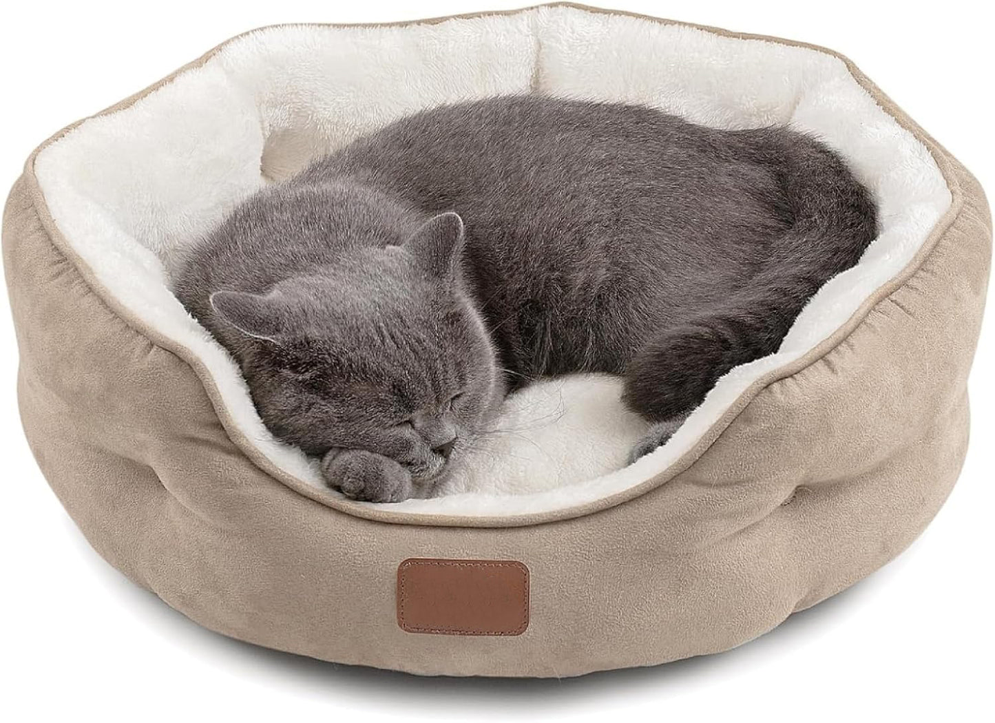 Round Small Dog Cat Beds for Puppy and Kitten with Slip-Resistant Bottom