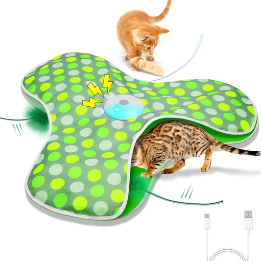Interactive Cat Toys Rechargeable,Moving Concealed Feathers,Real Mouse Squeaky,Touch Activated Cat Kitten Toy