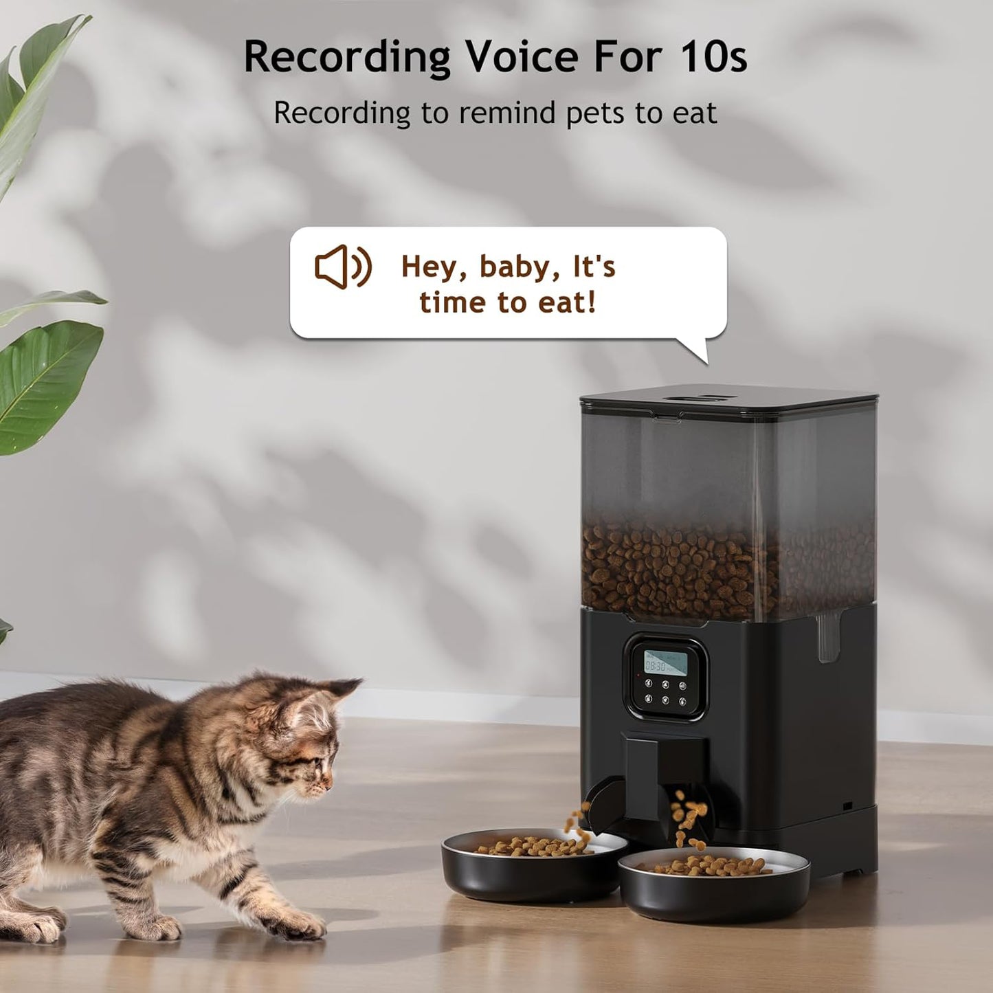 Automatic Cat Feeder for Two Cats, Double Pet Feeder with 2 Stainless Steel Bowls