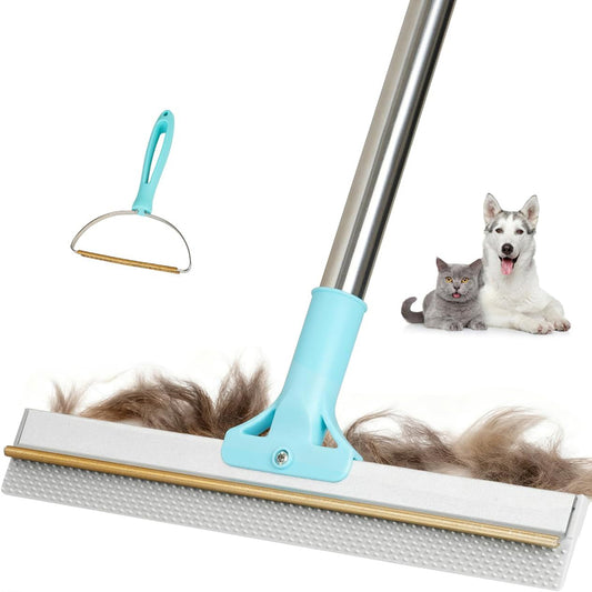 2 in 1 TPU and Copper Rake Teeth Uproot Clean Hair Remover with 54’’ Adjustable Long Handle