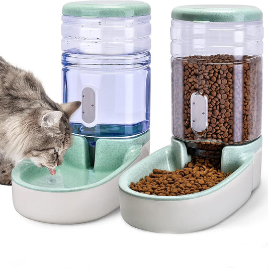 Automatic Dog Cat Feeder and Water Dispenser Gravity Food Feeder and Waterer Set