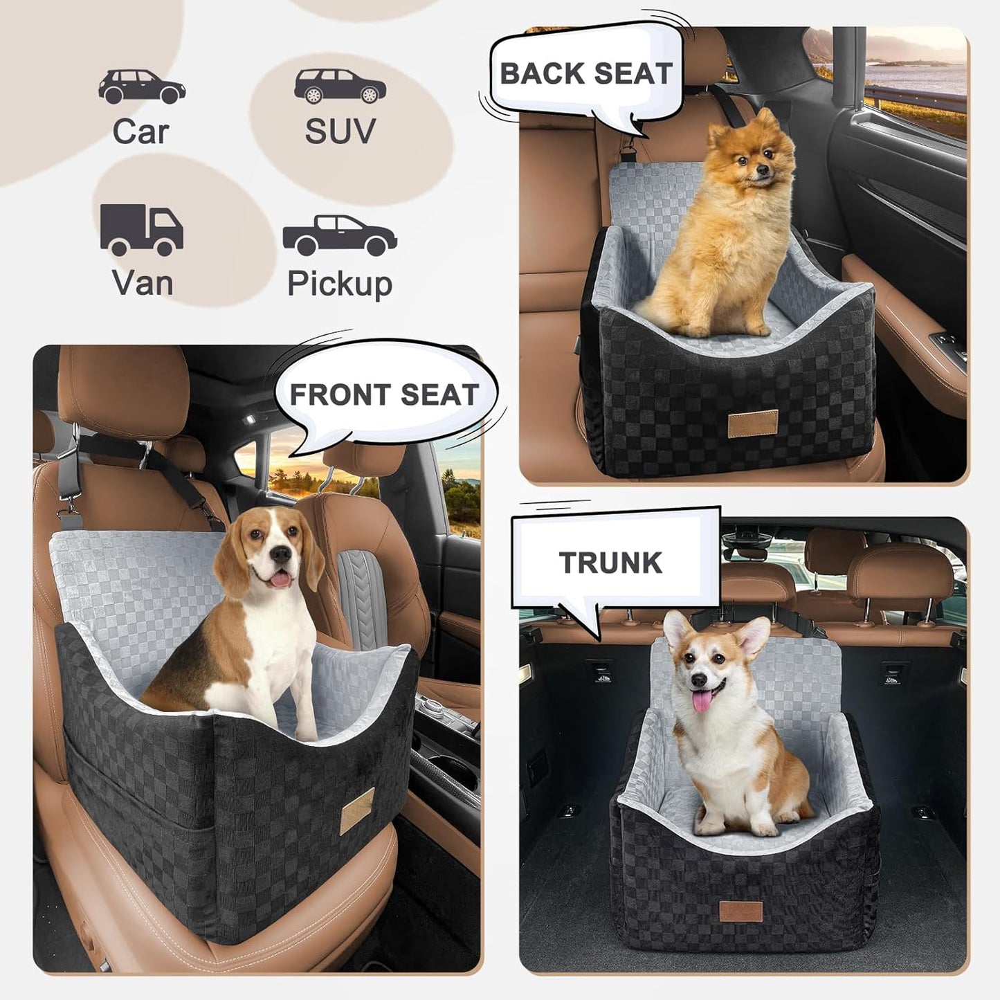 Elevated Dog Car Seat for Small/Medium Dogs up to 35 lbs with Detachable Washable Cover