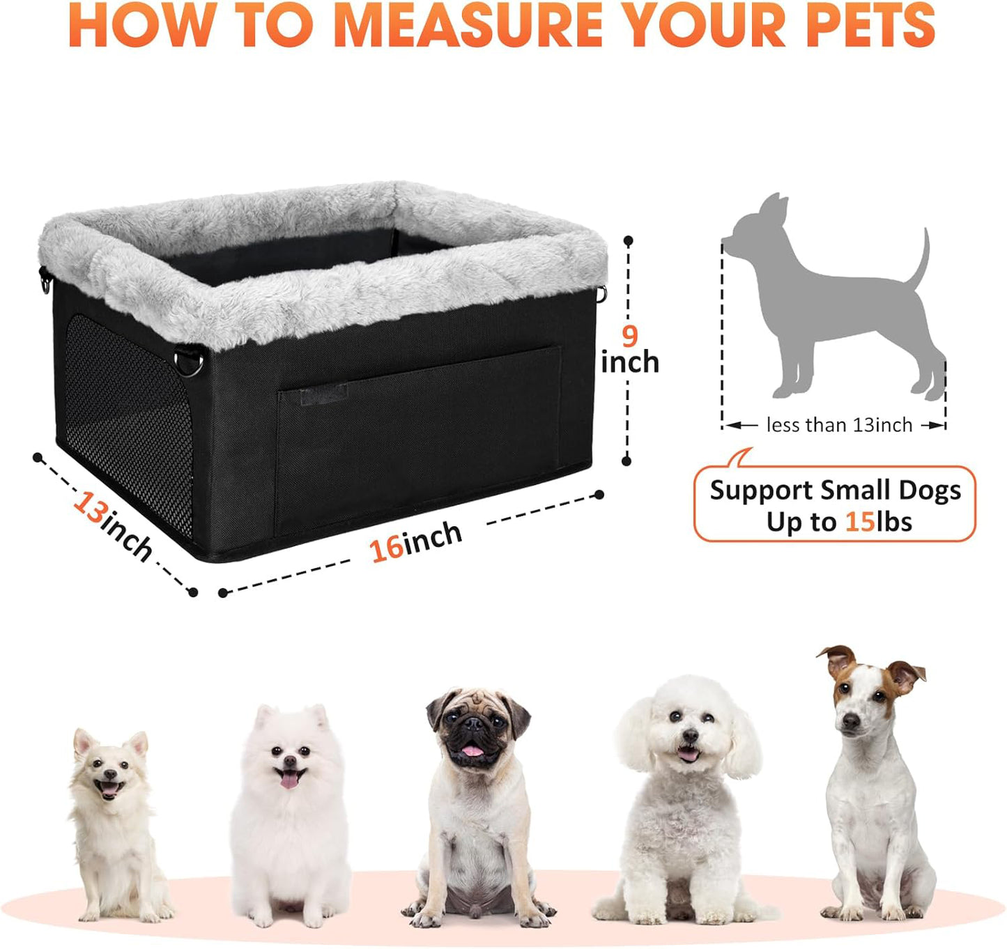 Deluxe Dog Booster Seat with Sturdy Metal Frame and Safety Leash for Small Pets up to 20 lbs