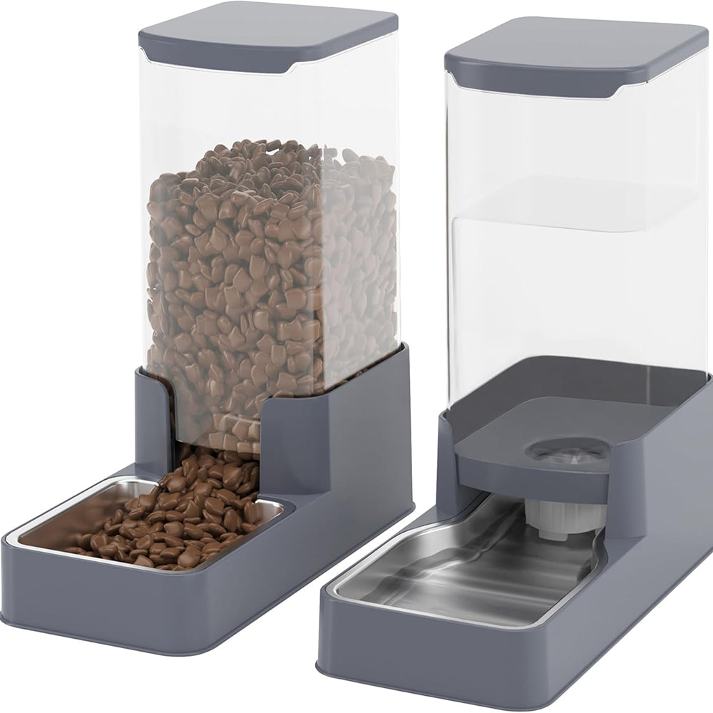 Stainless Steel Dog Cat Feeder and Water Dispenser Gravity Waterer & Food Feeder Set