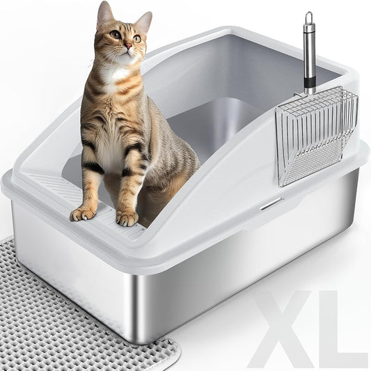 Stainless Steel Litter Box, XL Enclosed Cat Litter Boxs with Lid for Big Cats, High Sided
