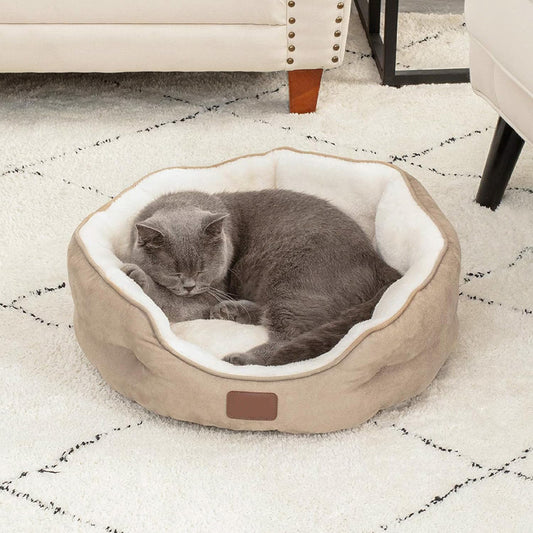 Round Small Dog Cat Beds for Puppy and Kitten with Slip-Resistant Bottom