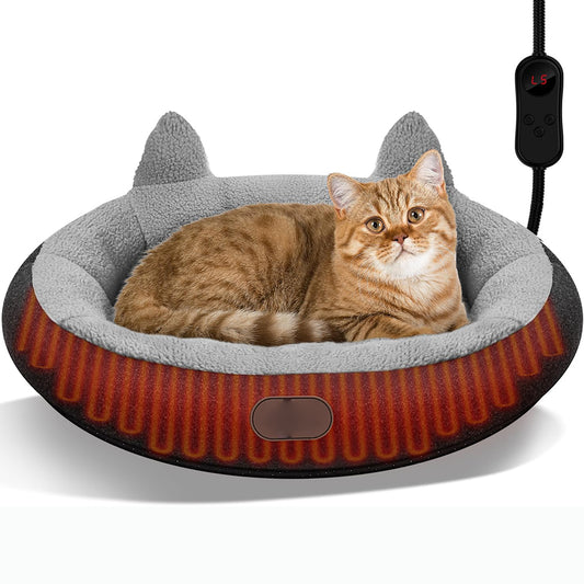 Heated Cat Bed for Small Size Cats, Heated Pet Bed with Timer & Temp Adjustable
