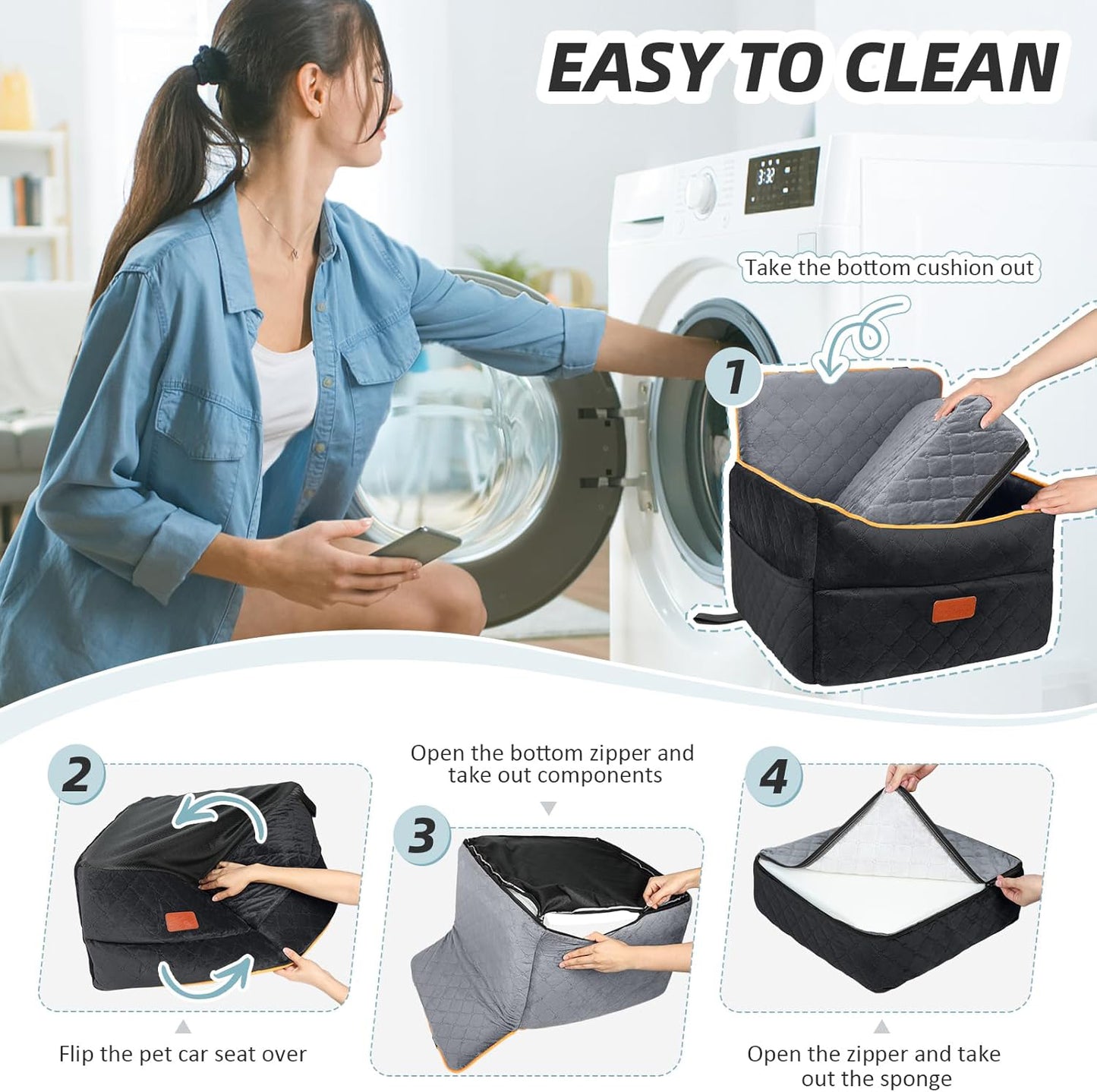 Small Dog Car Seat, Memory Foam Dog Booster Car Seats with Thick Cushion for Medium Dogs Under 35lbs