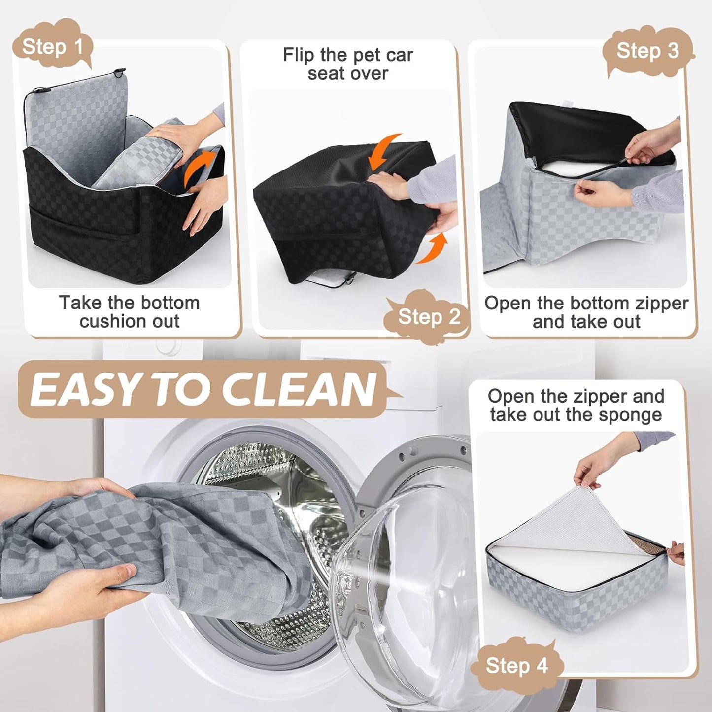 Elevated Dog Car Seat for Small/Medium Dogs up to 35 lbs with Detachable Washable Cover