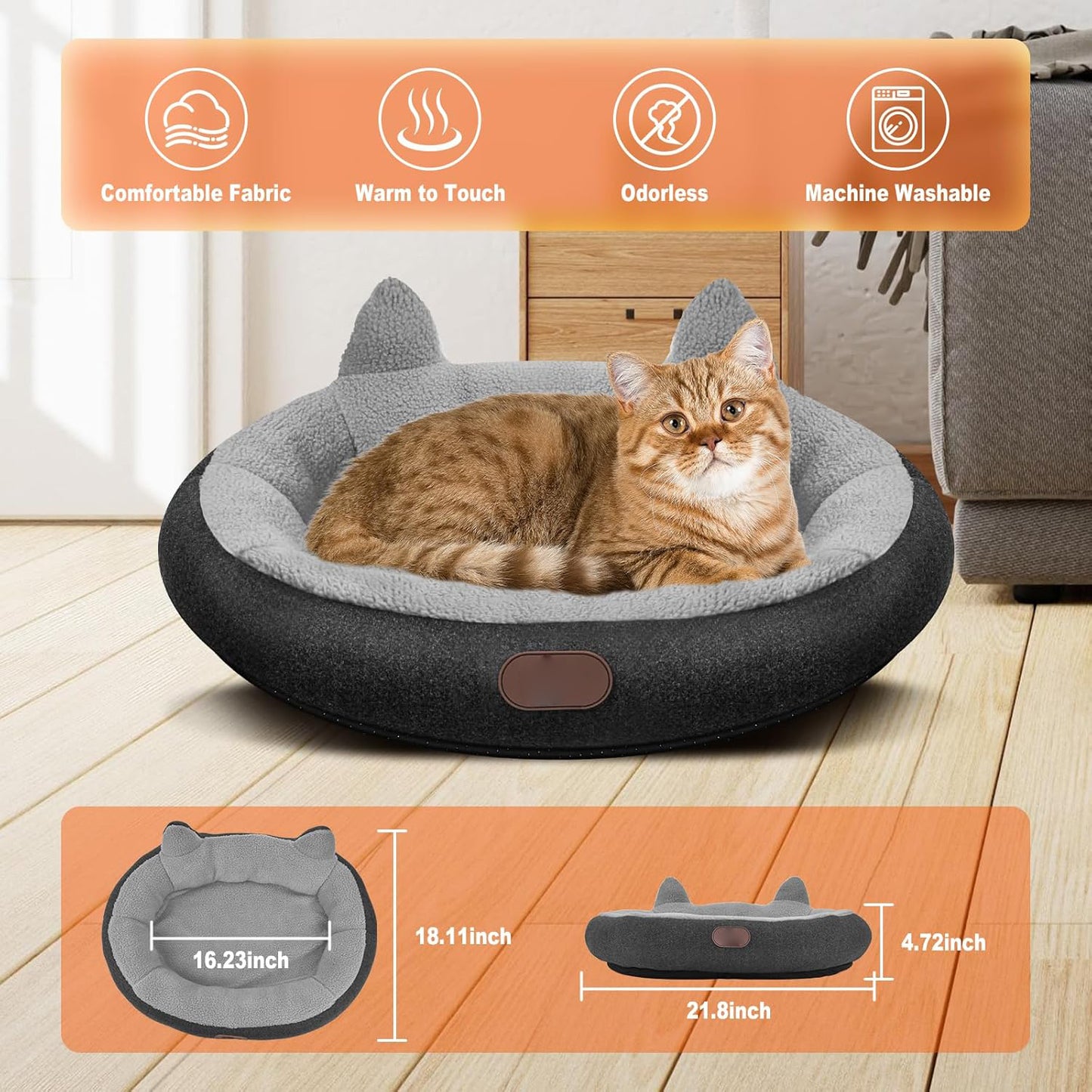 Heated Cat Bed for Small Size Cats, Heated Pet Bed with Timer & Temp Adjustable