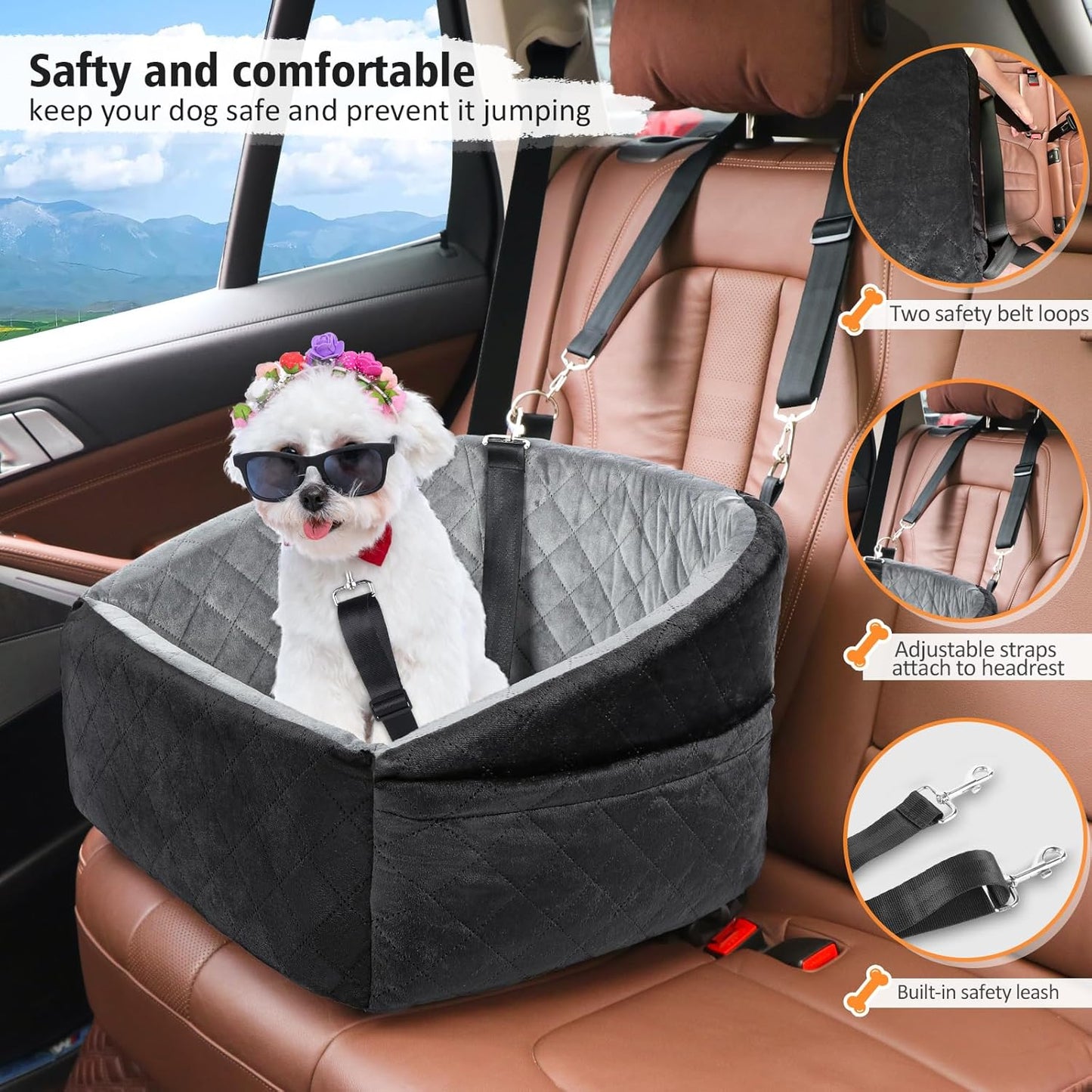 Dog Car Seat for Small Medium Dogs, Detachable Washable Dog Booster Seat Under 30lbs