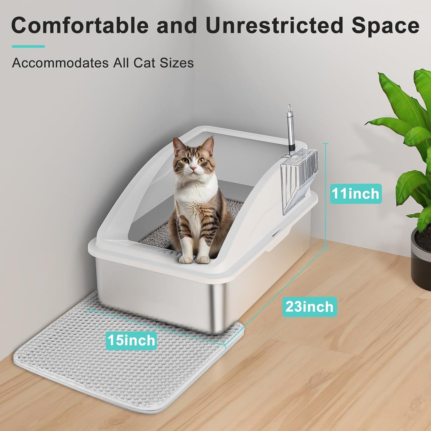 Stainless Steel Litter Box, XL Enclosed Cat Litter Boxs with Lid for Big Cats, High Sided