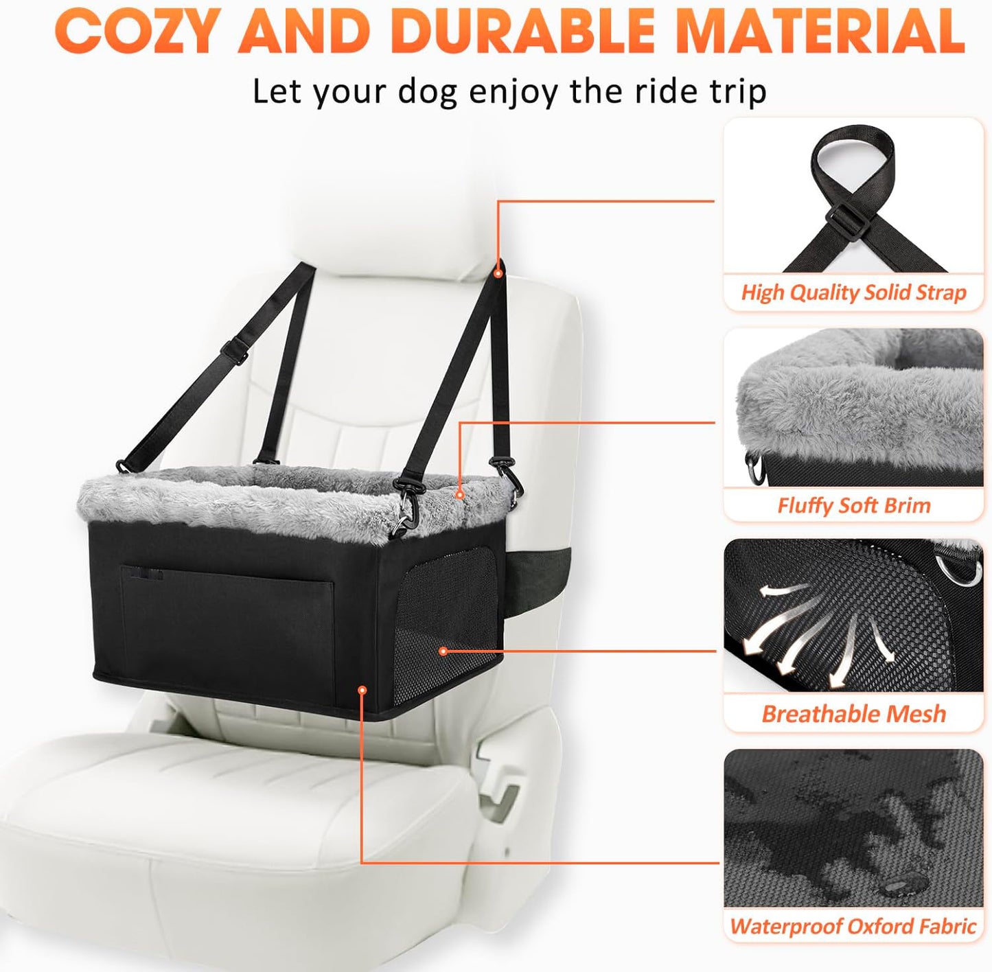 Deluxe Dog Booster Seat with Sturdy Metal Frame and Safety Leash for Small Pets up to 20 lbs