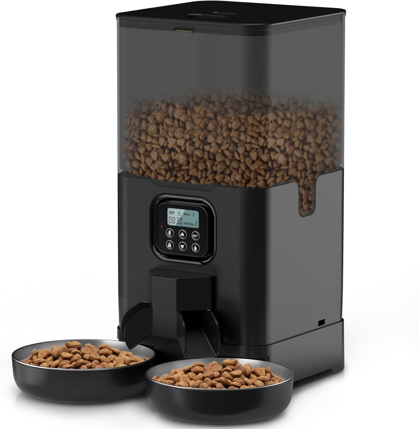 Automatic Cat Feeder for Two Cats, Double Pet Feeder with 2 Stainless Steel Bowls