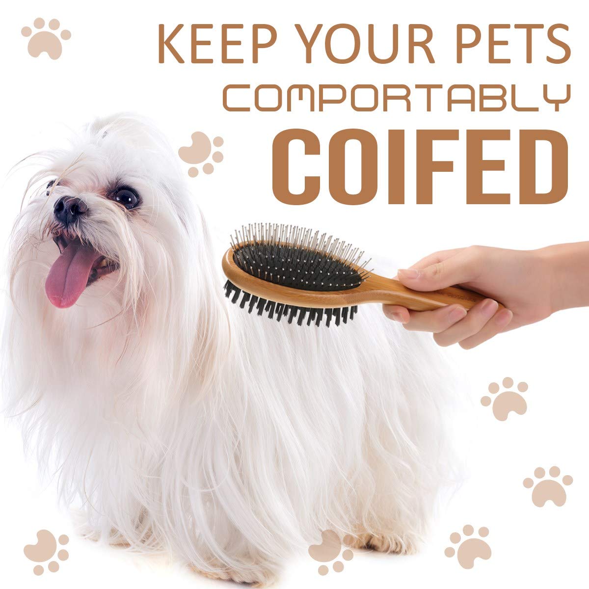 KylePet Dog Brush, Double Sided Pet Slicker Brush with Bamboo Handle for Dogs and Cats Long Hair