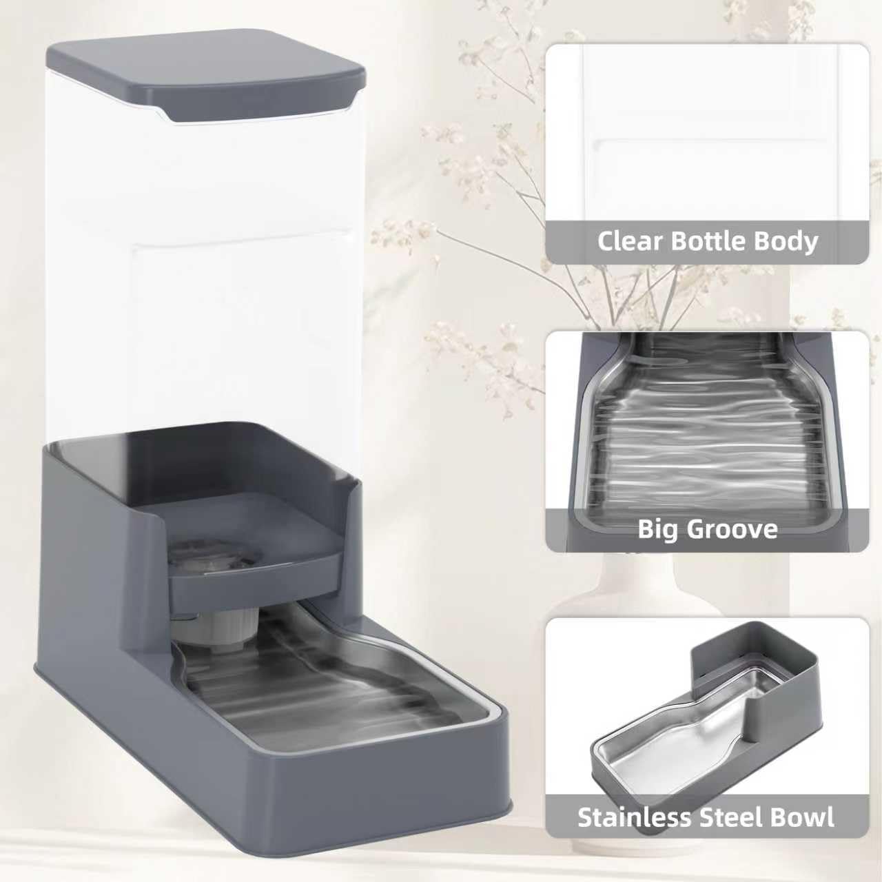 Stainless Steel Dog Cat Feeder and Water Dispenser Gravity Waterer & Food Feeder Set