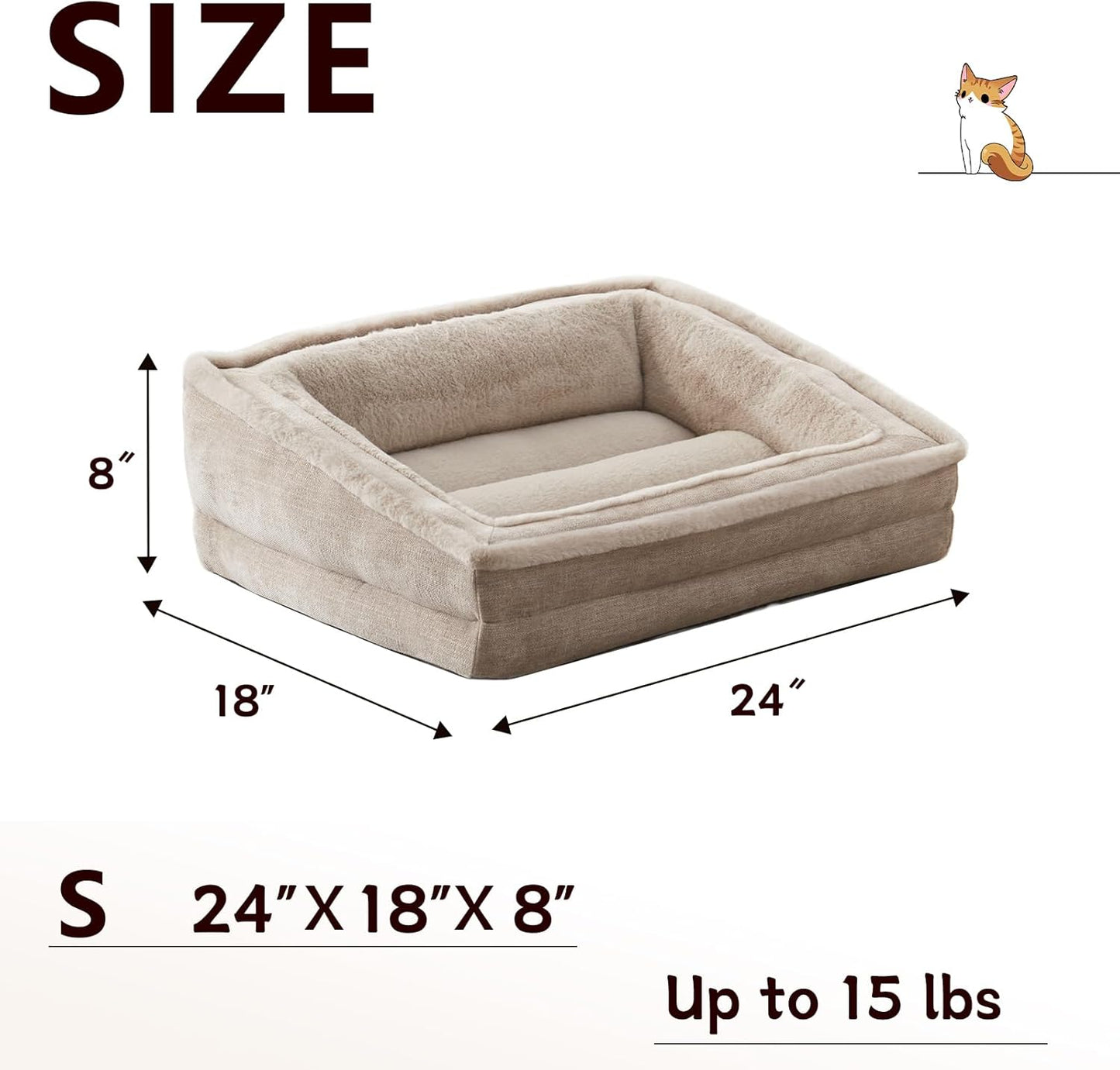 UK Super Soft Plush Supportive Dog Couch Bed for Puppy and Kitten with Anti-Slip Bottom