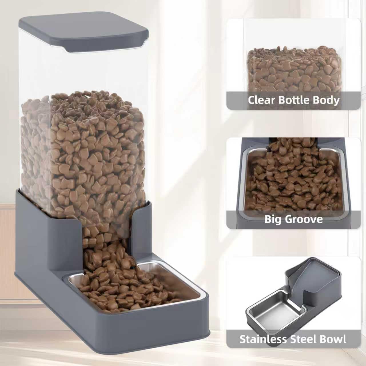 Stainless Steel Dog Cat Feeder and Water Dispenser Gravity Waterer & Food Feeder Set