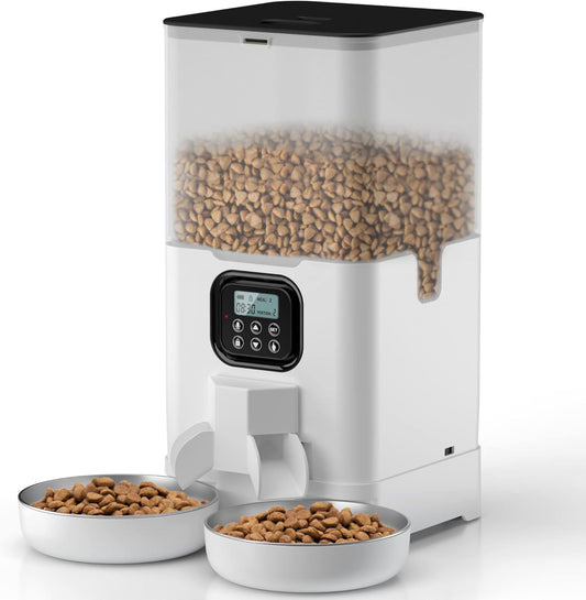 Automatic Cat Feeder for Two Cats, Double Pet Feeder with 2 Stainless Steel Bowls