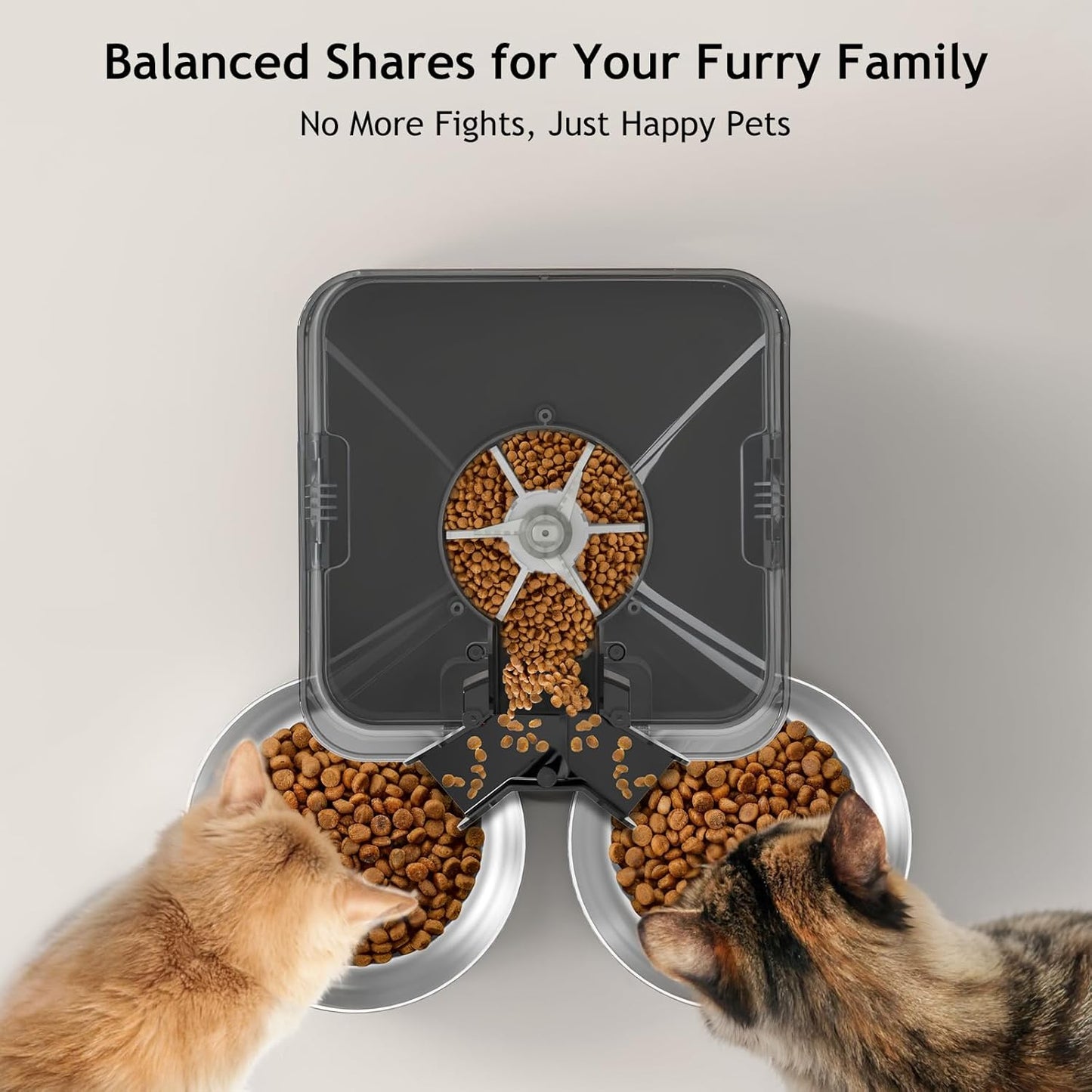 Automatic Cat Feeder for Two Cats, Double Pet Feeder with 2 Stainless Steel Bowls