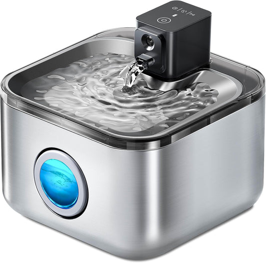 Cat Water Fountain Stainless Steel, 135oz/4L Pet Fountain Battery Operated, Water Dispenser for Cats & Dogs