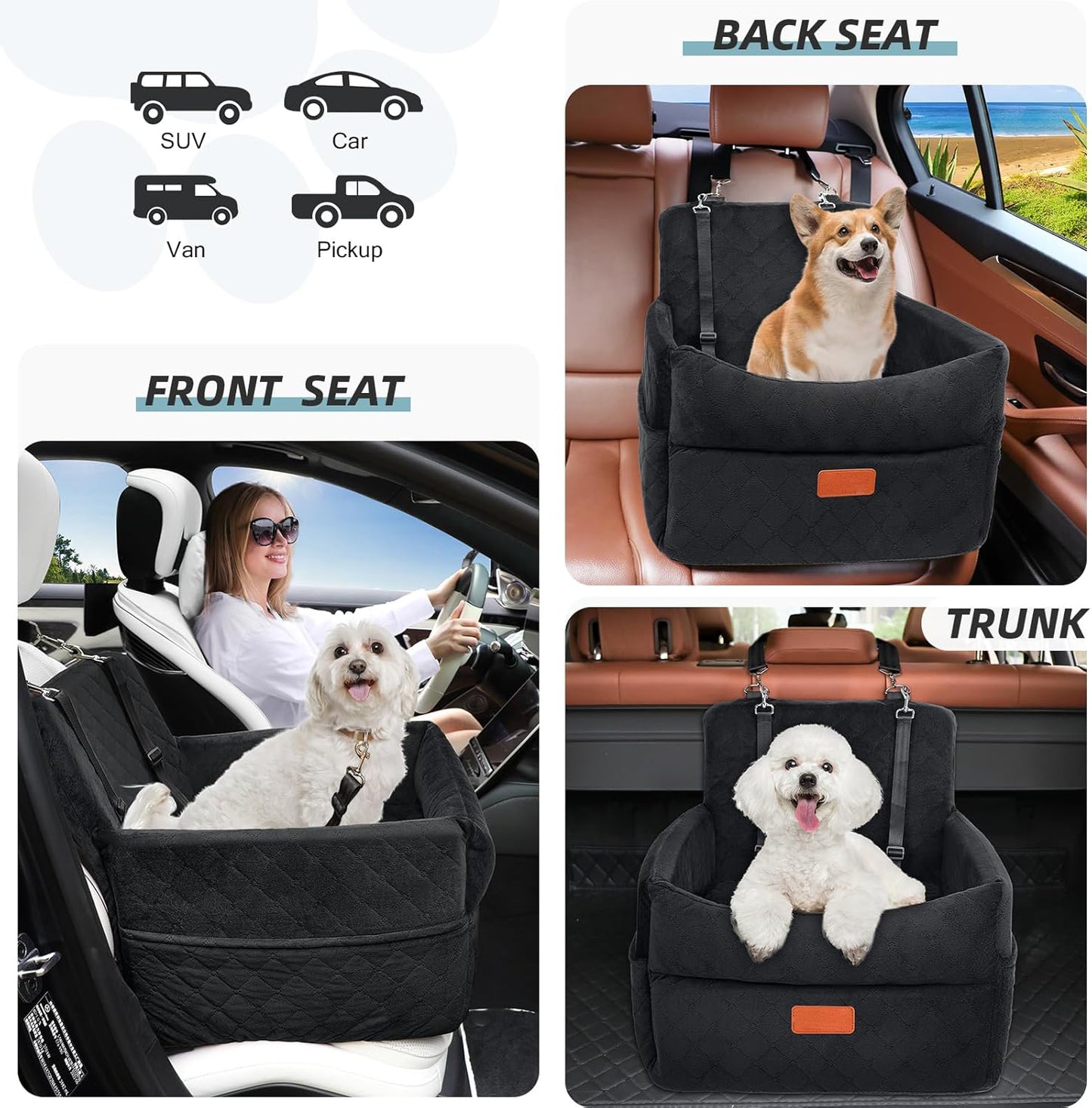 Small Dog Car Seat, Memory Foam Dog Booster Car Seats with Thick Cushion for Medium Dogs Under 35lbs