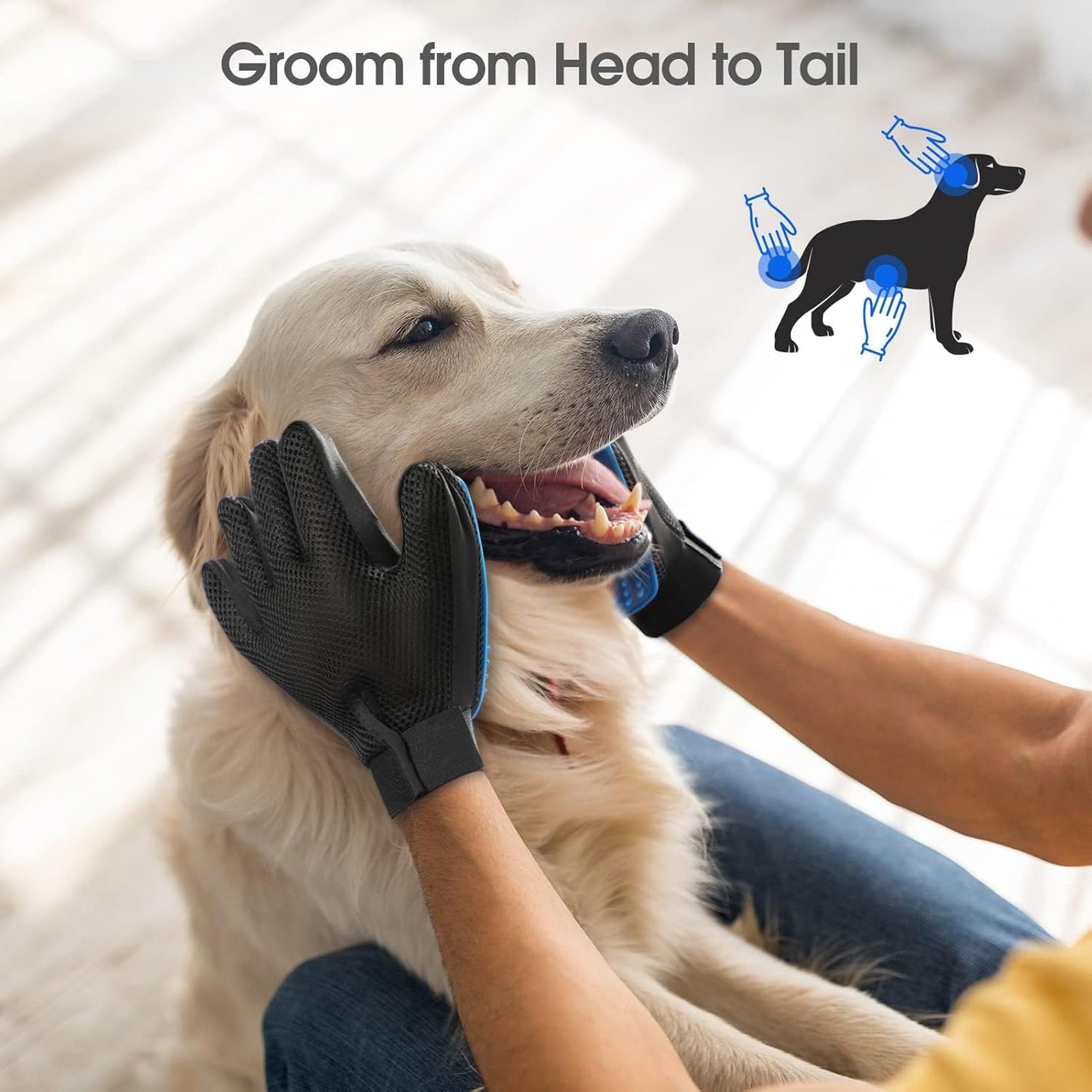 Upgrade Efficient Pet Hair Remover Gloves - Gentle Shedding Brushes for Dogs, Cats & Horses