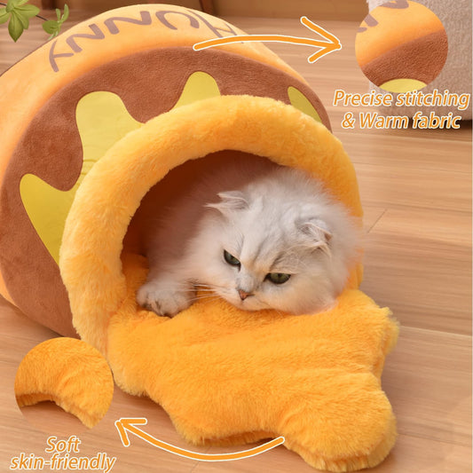 Honey Pot Cat Cave Bed, Soft and Thick Rebound Sponge Pet Nest with Removable & Washable Cushion