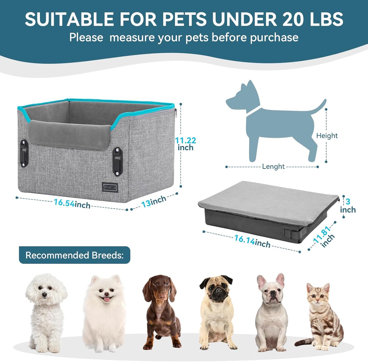 Dog Car Seats for Small Dogs, Patent Safe Buckles Dog Booster Car Seat