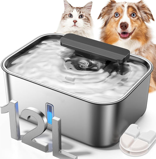 3 Gal Stainless Steel Dog Cat Water Fountain for Large Dog with Water Level Window