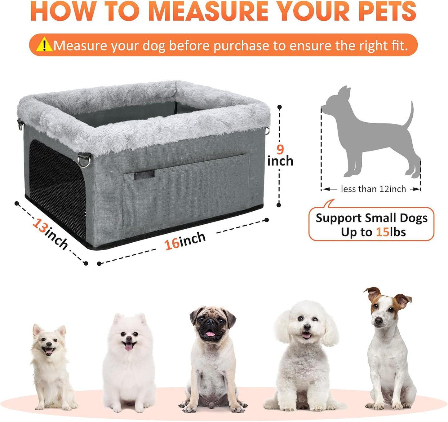 Deluxe Dog Booster Seat with Sturdy Metal Frame and Safety Leash for Small Pets up to 20 lbs