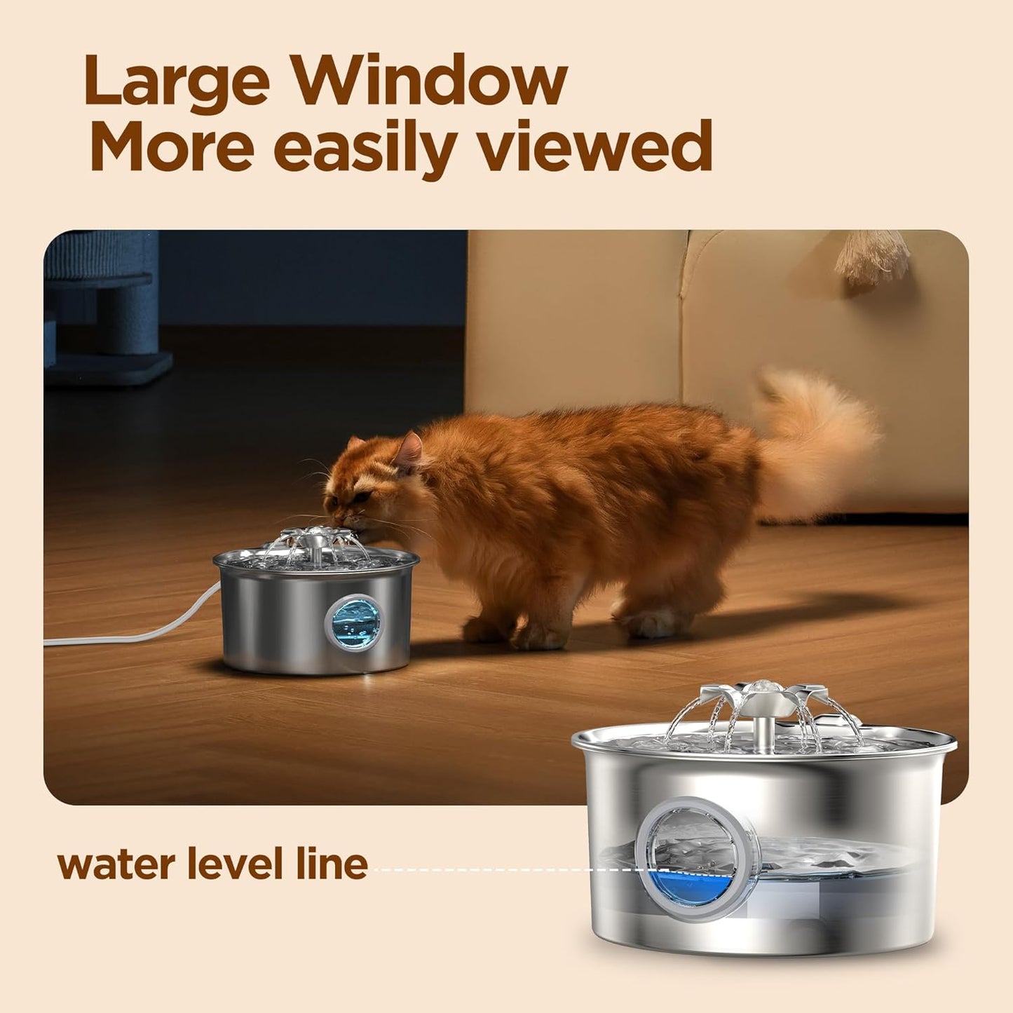Stainless Steel Cat Dog Water Fountain: 88oz/2.6L Ultra Quiet Pet Fountain with Flower Kitty Spout & LED Blue Light