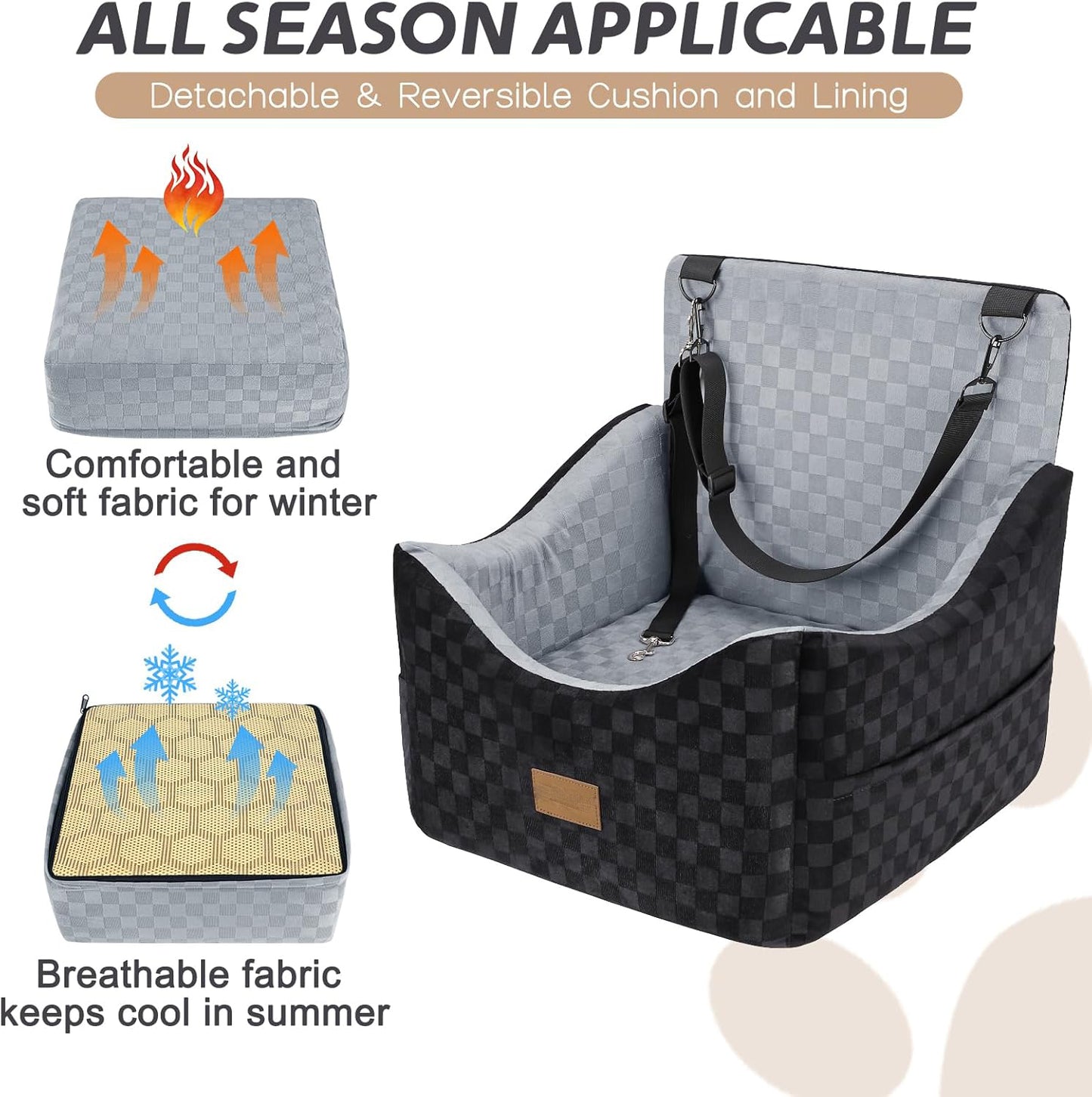 Elevated Dog Car Seat for Small/Medium Dogs up to 35 lbs with Detachable Washable Cover