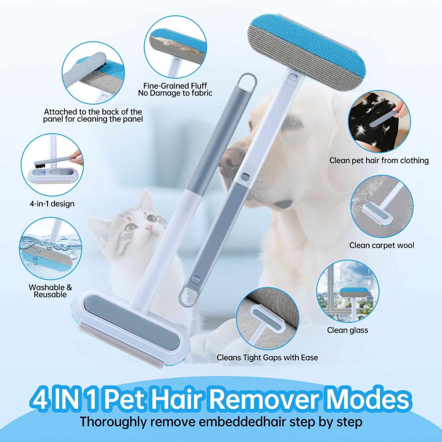 Pet Hair Remover Tool for Furniture, Reusable Washable Dog and Cat Hair Lint Removal Brush