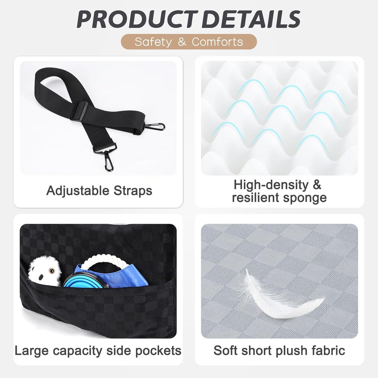 Elevated Dog Car Seat for Small/Medium Dogs up to 35 lbs with Detachable Washable Cover