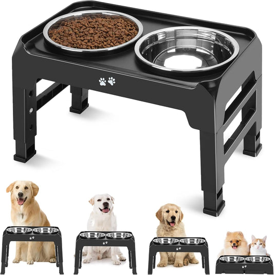 Elevated Dog Bowls, 4 Height Adjustable Raised Bowl Stand with 2 Thick 50oz Stainless Steel Food Bowls