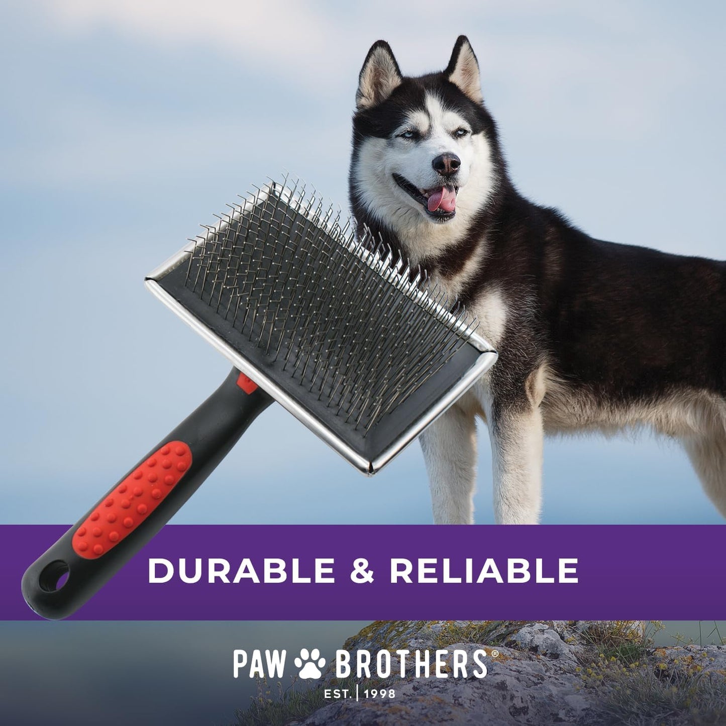 Paw Brothers Professional Grade Extra Long Slicker Brush - Ergonomic Handle