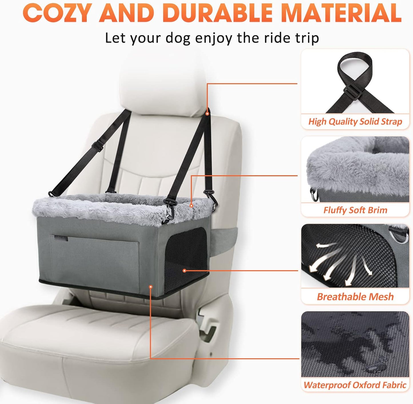 Deluxe Dog Booster Seat with Sturdy Metal Frame and Safety Leash for Small Pets up to 20 lbs