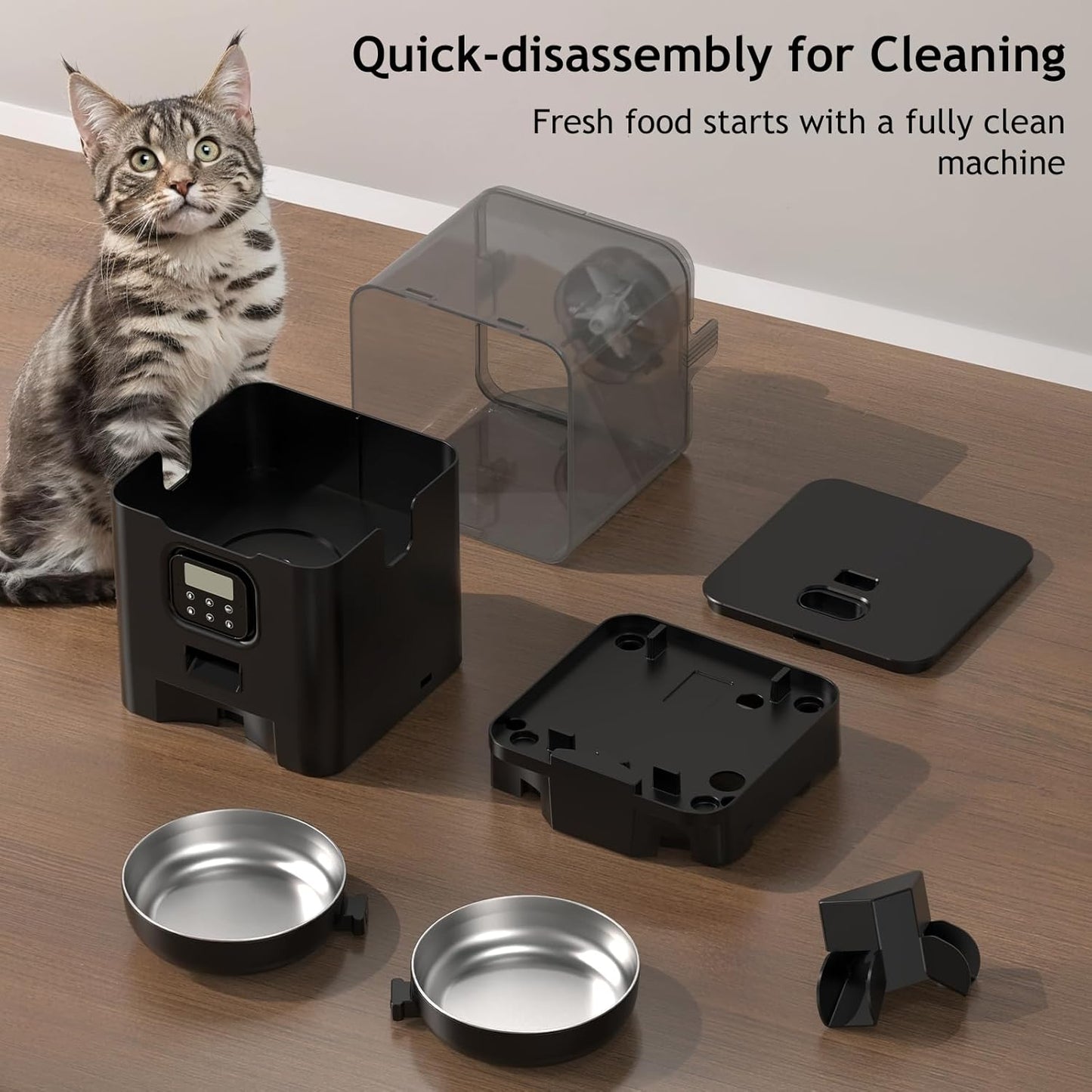 Automatic Cat Feeder for Two Cats, Double Pet Feeder with 2 Stainless Steel Bowls