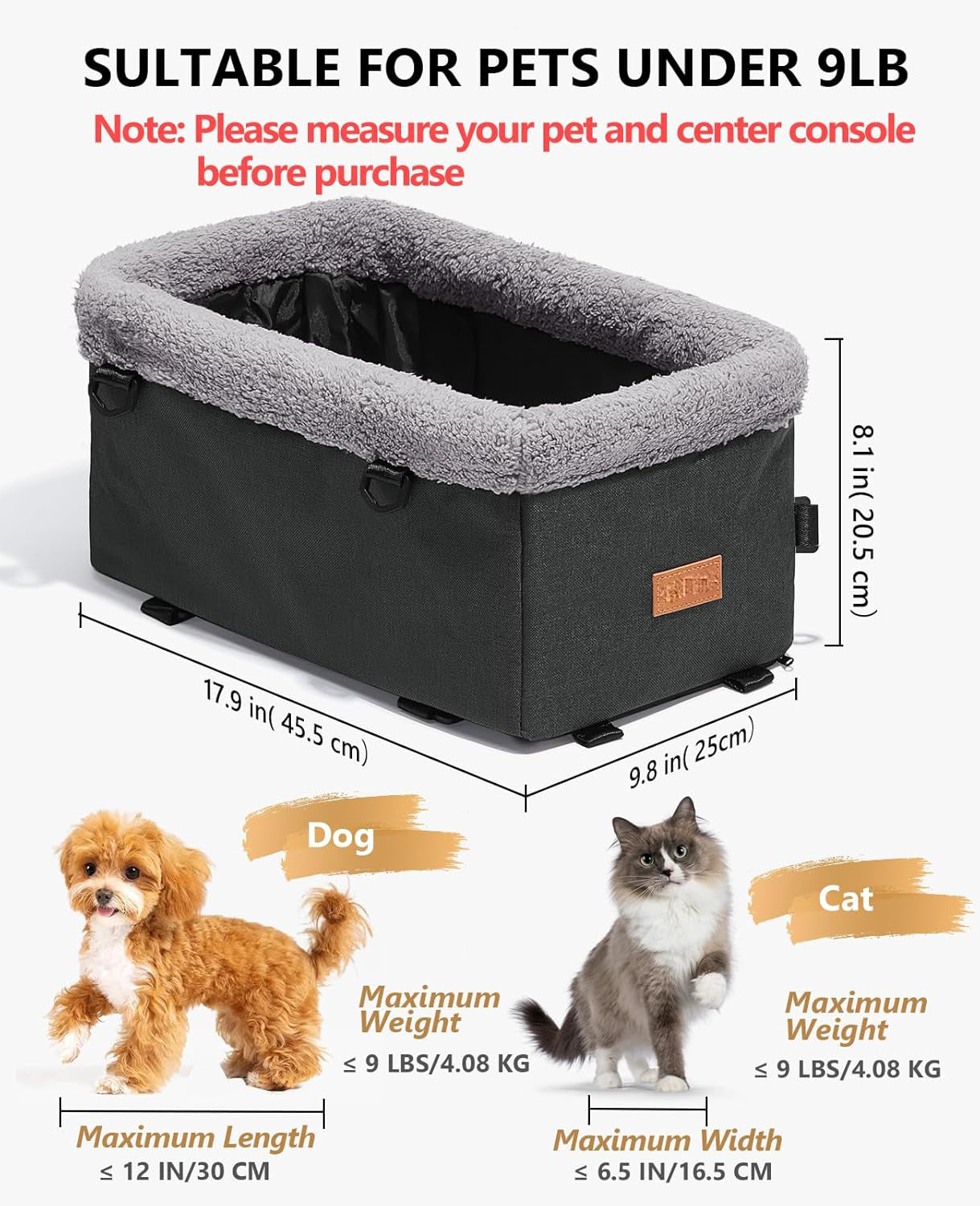 Dog Car Seat for Small Dogs Cats, Center Console Pet Booster Seat with Metal Frame