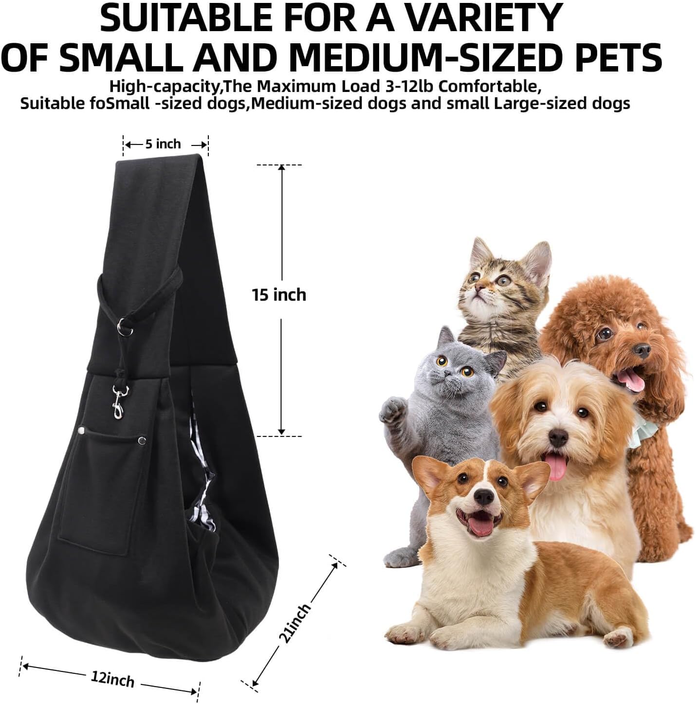 Reversible Puppy Carrier Purse with Storage Pocket, Hand-Free Dog Sling Carrier for Carry Small Dogs and Cats