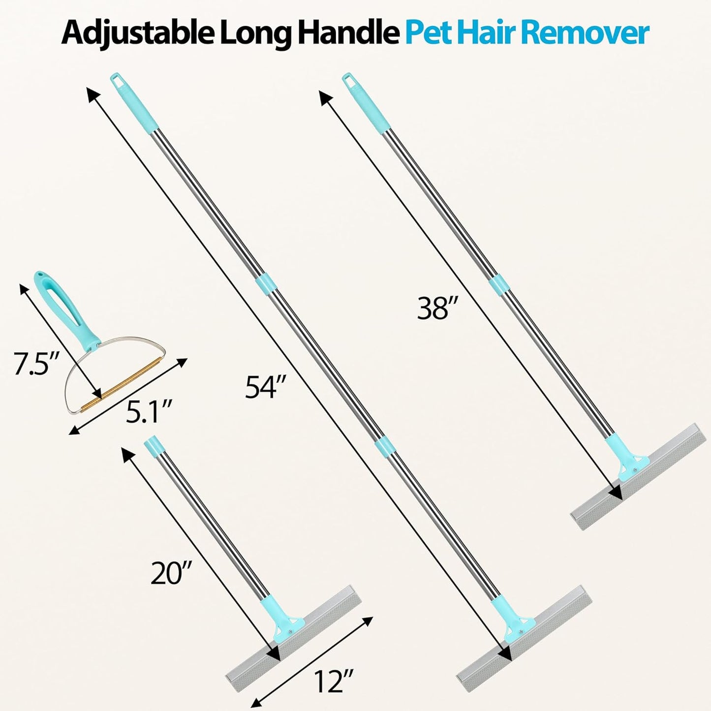 2 in 1 TPU and Copper Rake Teeth Uproot Clean Hair Remover with 54’’ Adjustable Long Handle