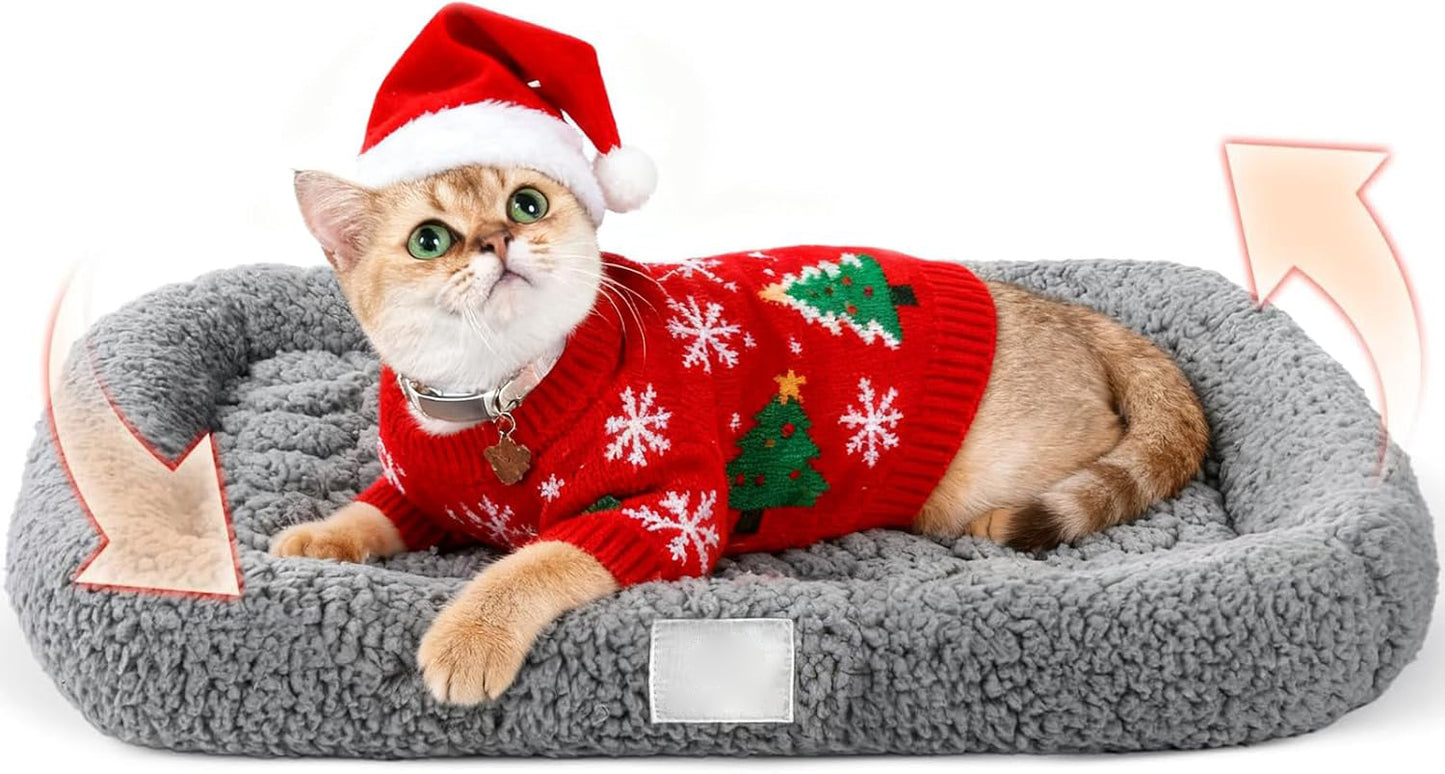 UK Pets Self Warming Cat Bed Self Heating Pet Pad with Bolster and Foam Washable Removable Cover