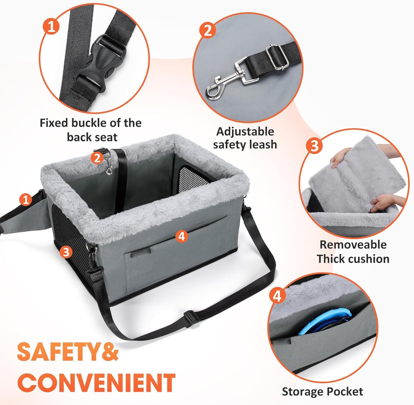 Deluxe Dog Booster Seat with Sturdy Metal Frame and Safety Leash for Small Pets up to 20 lbs