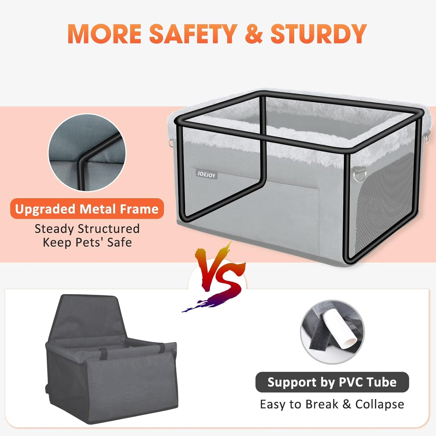 Deluxe Dog Booster Seat with Sturdy Metal Frame and Safety Leash for Small Pets up to 20 lbs